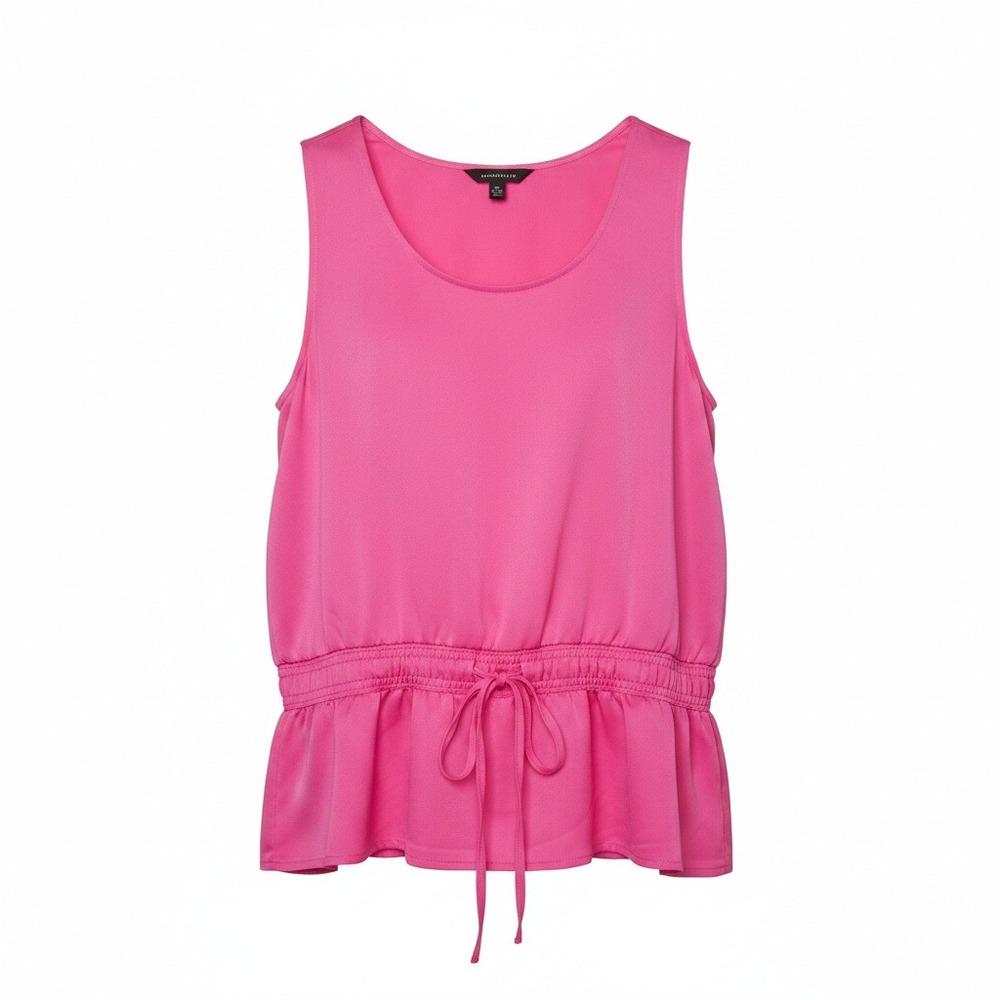 Ann Taylor NWT Neon Bright Pink Sleeveless Tank Elastic Waist Blouson Size Large